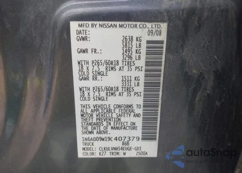 2009 Nissan Frontier Le from USA, damaged, VIN 1N6AD09W19C407379